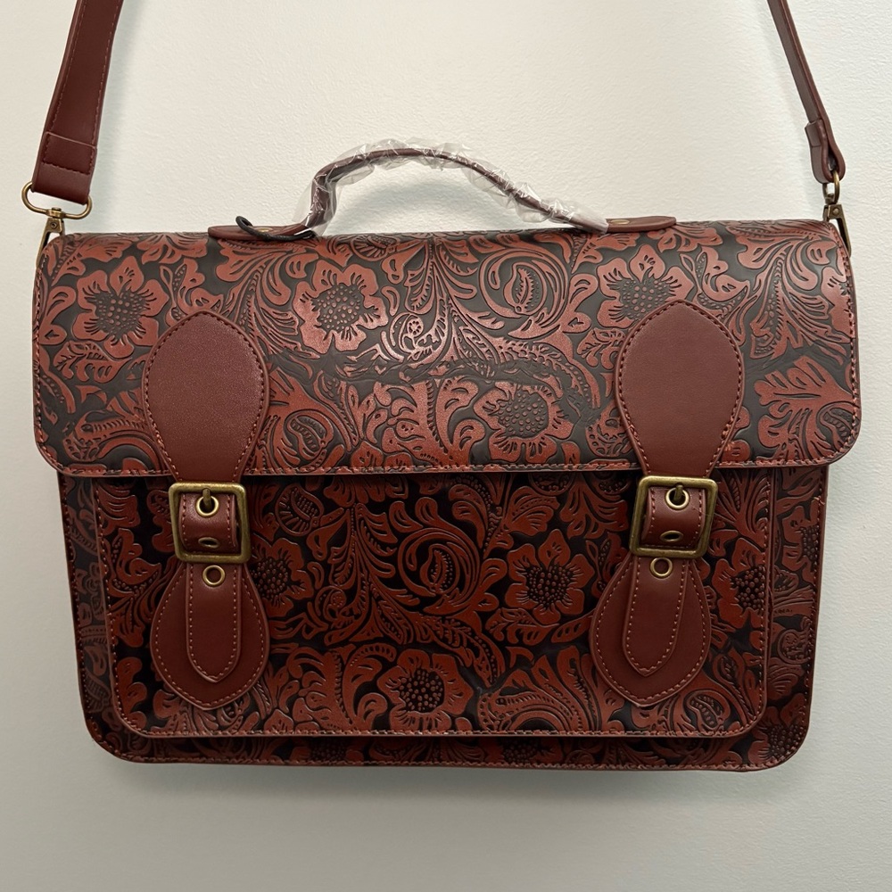 Sunder Floral Debossed Mini Satchel – Brown PU, Gothic Romantic Vibes - Picture 2 of 6